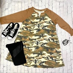 Camouflage 3/4 sleeve shift tunic dress